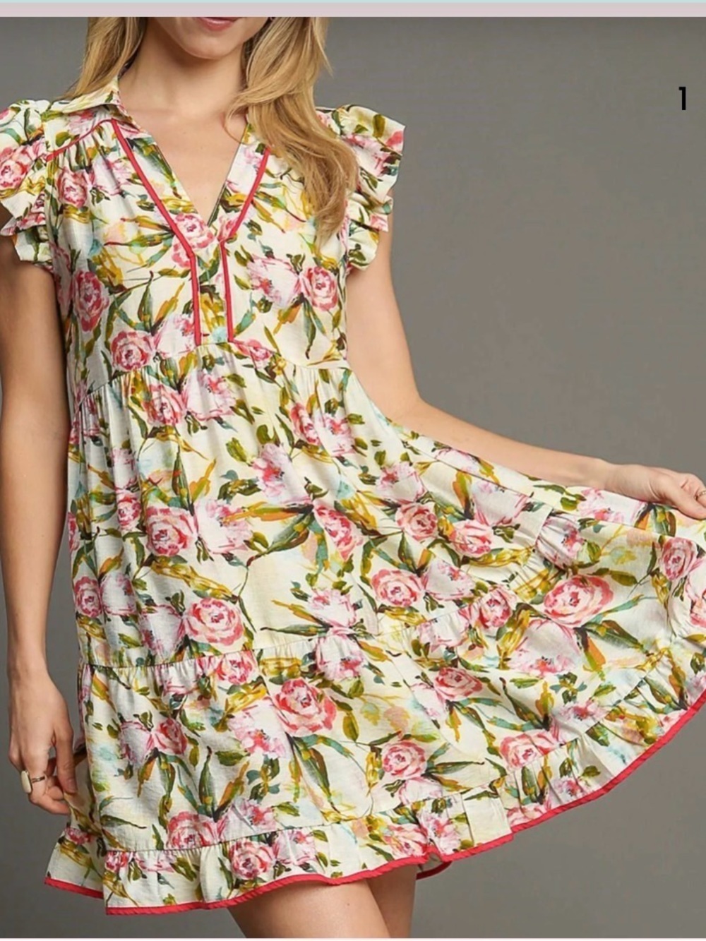 Umgee White Floral Mini Dress with Pink Roses ptp 18